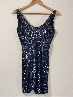 Tobi Navy Sequin Scoop Neck Mini Dress